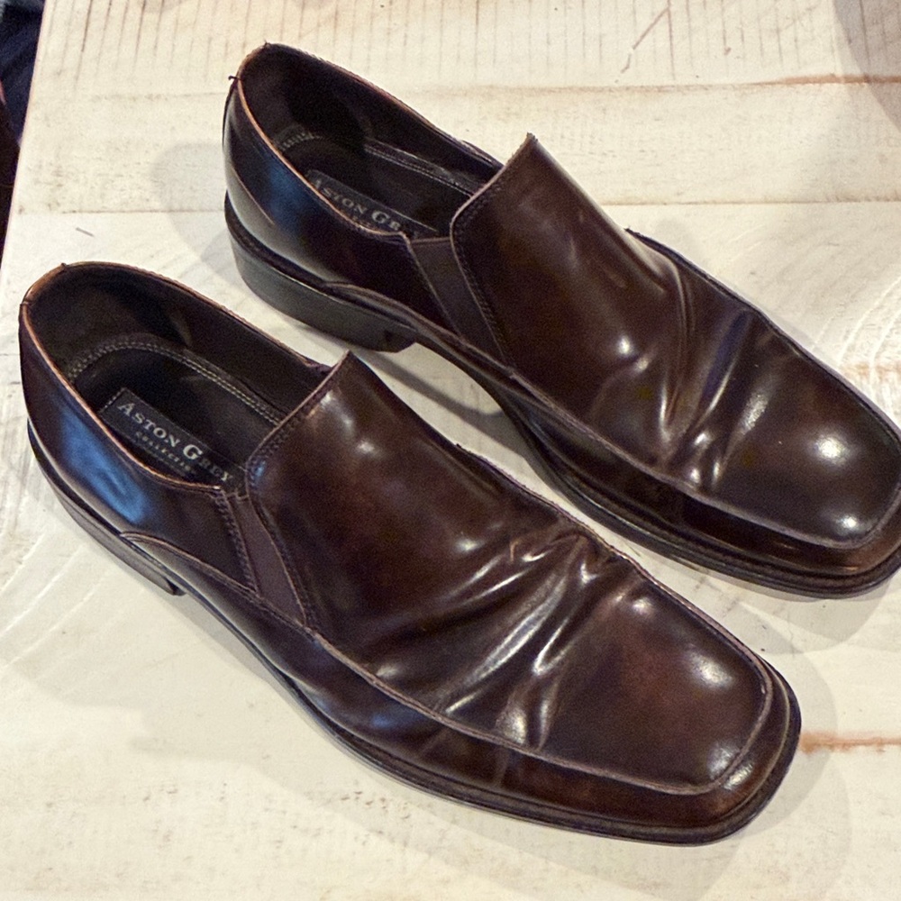 Aston Grey Men's Brown Leather Slip-On Shoes VGUC size 11